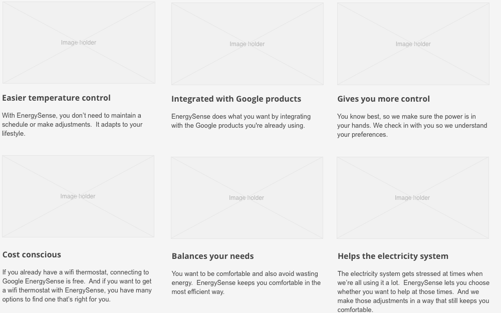 Energy Sense wireframe