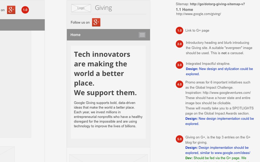 Google Giving wireframe