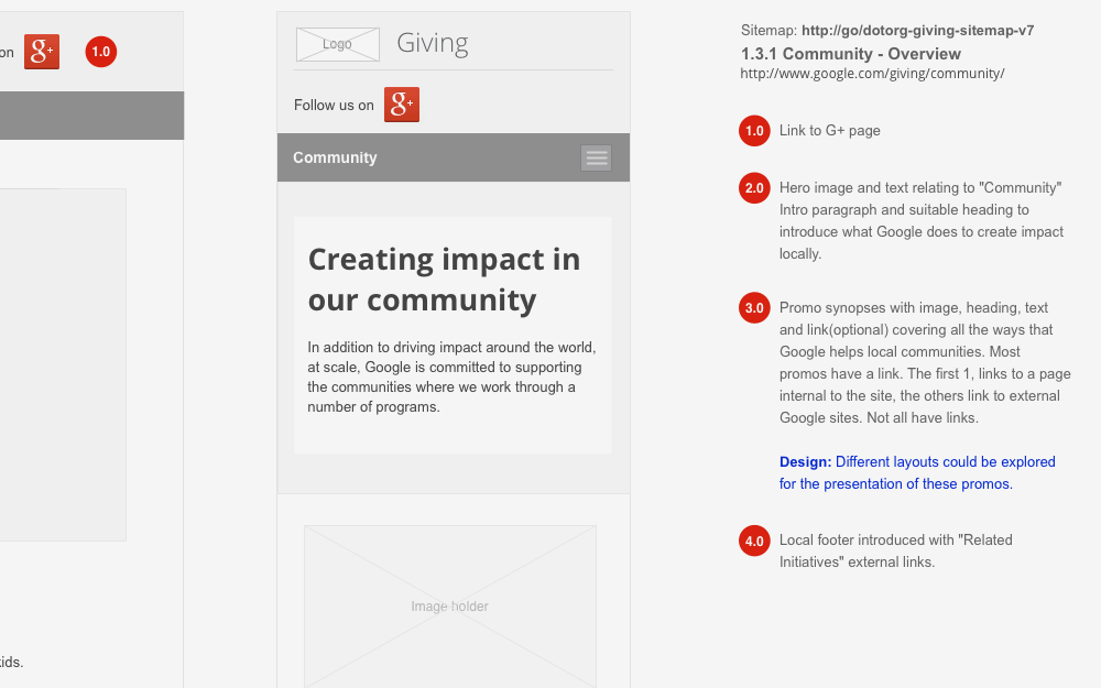 Google Giving wireframe