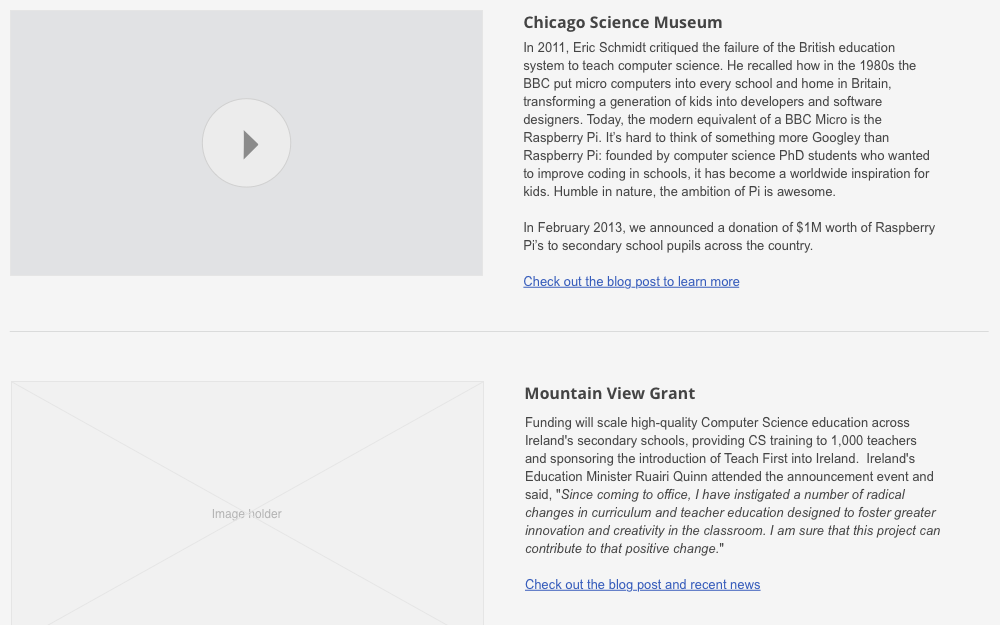 Google Giving wireframe