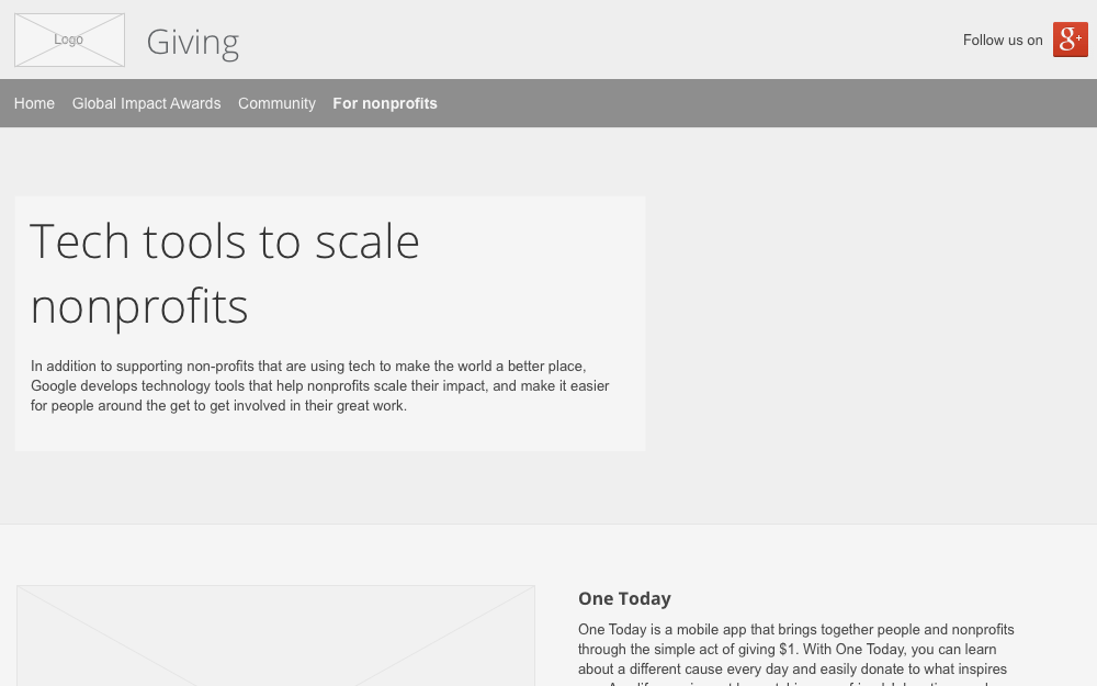 Google Giving wireframe