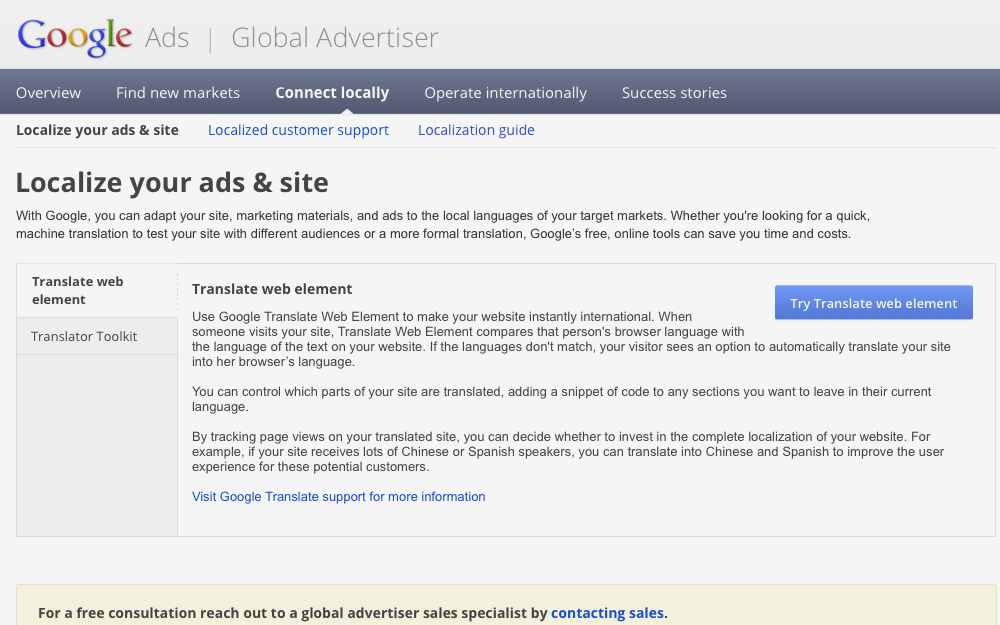 Global Advertisers wireframe