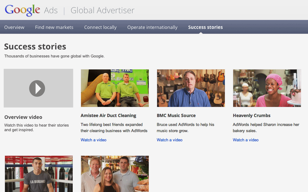 Global Advertisers wireframe