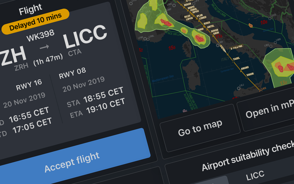 mBriefing Dashboard, iPad landscape, compact version, dark mode