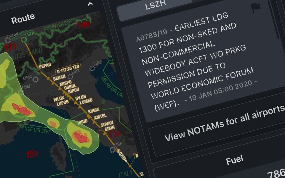 mBriefing Dashboard, iPad landscape, compact version, dark mode, route card full height