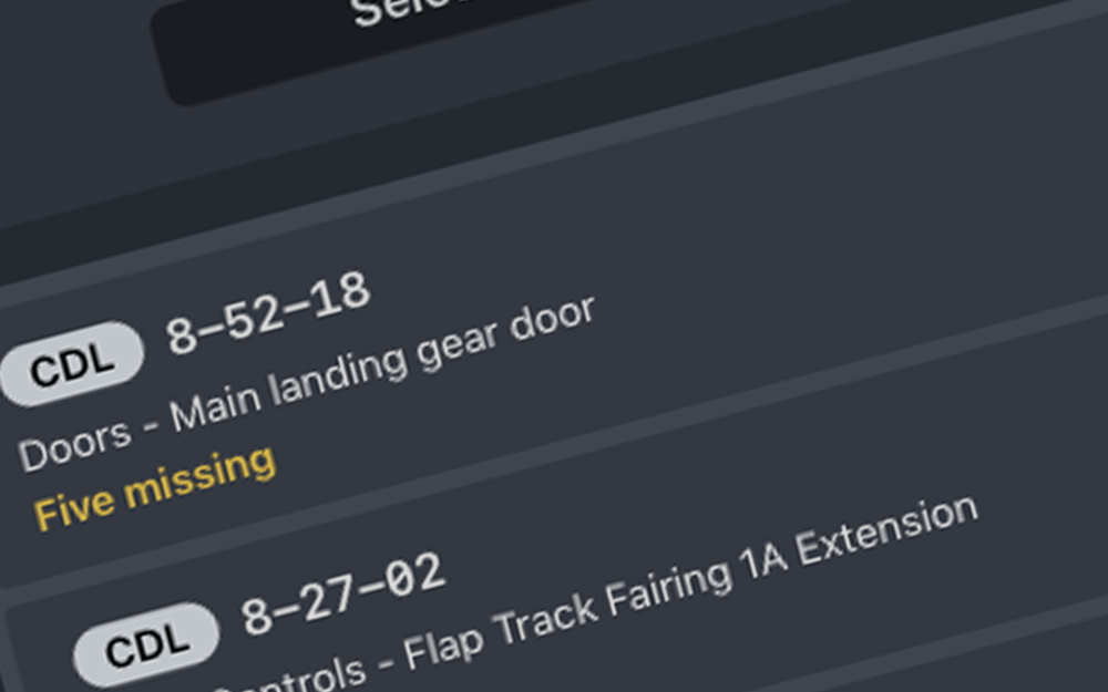 mBriefing Performance Calculator, night mode, 50% MEL/CDL selected items